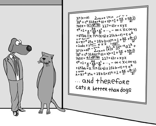 Complex equation results in the conclusion that cats are better than dogs.