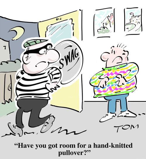 "Have you got room for a hand-knitted pullover?"