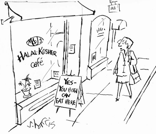 Halal-Kosher cafe: Yes- you both can eat here.