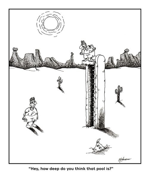"Hey, how deep do you think that pool is?"