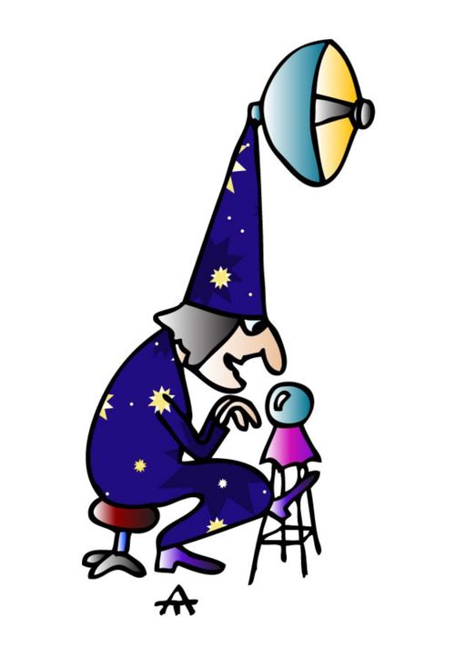 Fortune Teller using a satellite to help pick up clairvoyant signals.