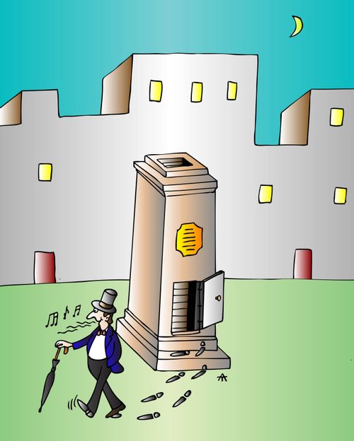 A monument gets down from his plinth.