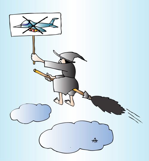 Witch protests against war.