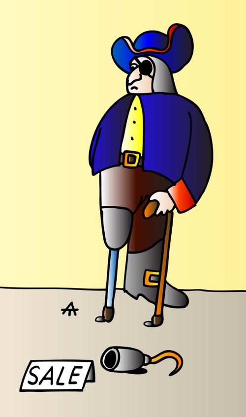 A Poor Pirate Sells His Artificial Limbs.