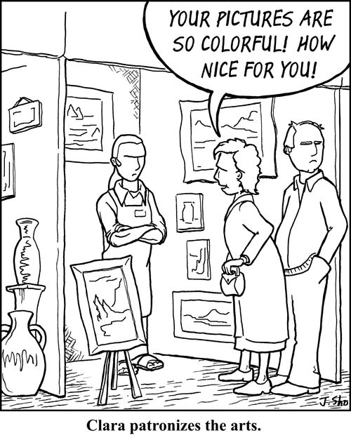 Clara patronizes the arts.