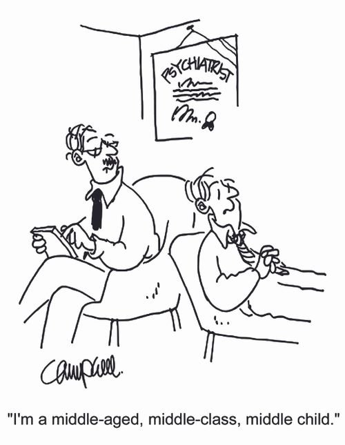 "I'm a middle-aged middle-class middle child."