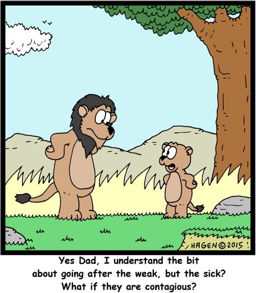 "Yes Dad, I understand the bit about going after the weak, but the sick? What if they are contagious?"