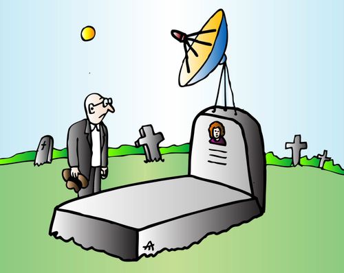 Grave with a satellite dish.