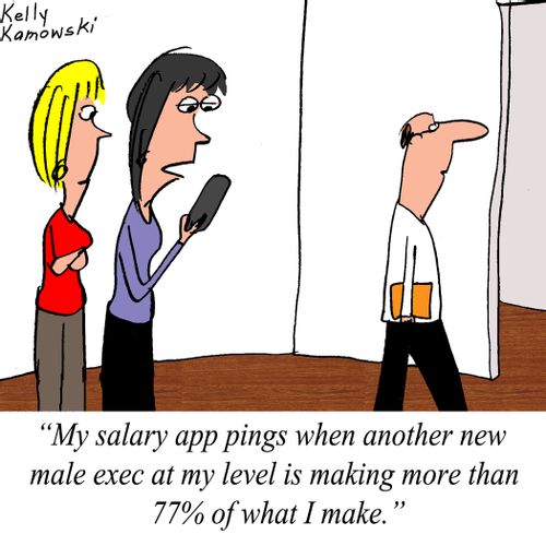 "My salary app pings when another new male exec at my level is making more than 77% of what I make."