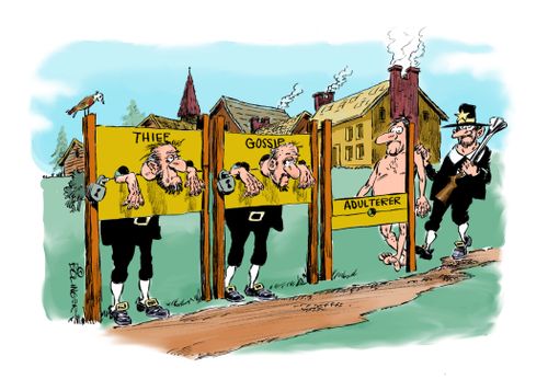 The Pillory: Thief, Gossip, Adulterer.