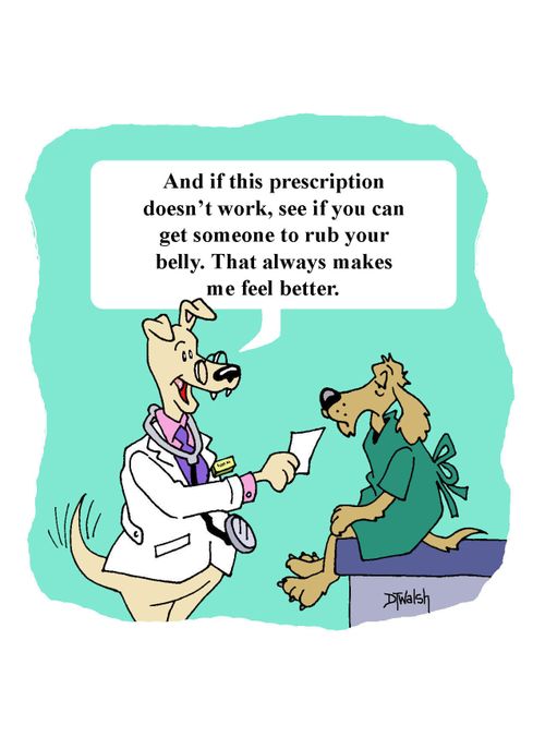 "And if this prescription doesn't work, see if you can get someone to rub your belly. That always make me feel better."