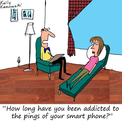 "How long have you been addicted to the pings of your smart phone?"