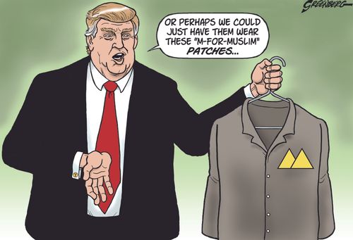 "Or perhaps we could just have them wear these 'M-for-Muslim' patches...."