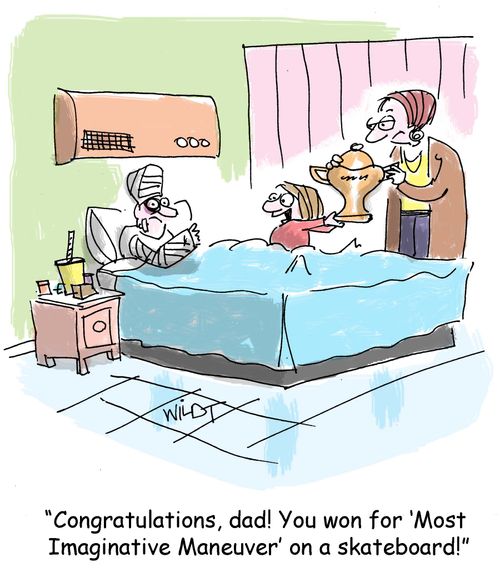 "Congratulations, dad! You won for 'Most Imaginative Maneuver' on a skateboard!"