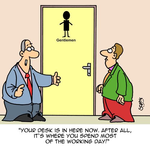 "Your desk is in here now. After all, it's where you spend most of the working day!"