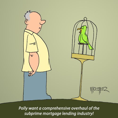 "Polly want a comprehensive overhaul of the subprime mortgage lending industry!"