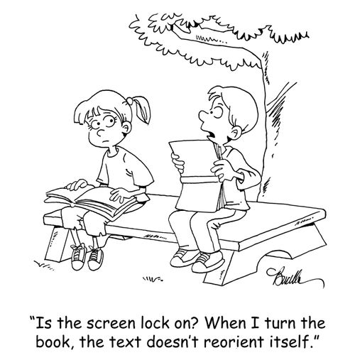 "Is the screen lock on? When I turn the book, the text doesn't reorient itself."