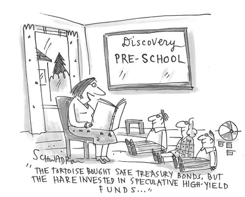 "The tortoise bought safe treasury bonds, but the hare invested in speculative high-yield funds..."