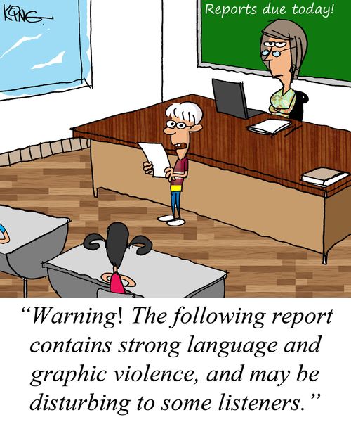 "Warning! The following report contains strong language and graphic violence, and may be disturbing to some listeners."
