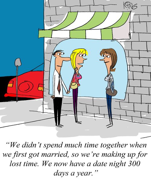 "We didn't spend much time together when we first got married, so we're making up for lost time. We now have a date night 300 days a year."