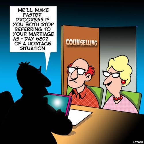 "We'll make faster progress if you both stop referring to your marriage as - day 6802 of a hostage situation."