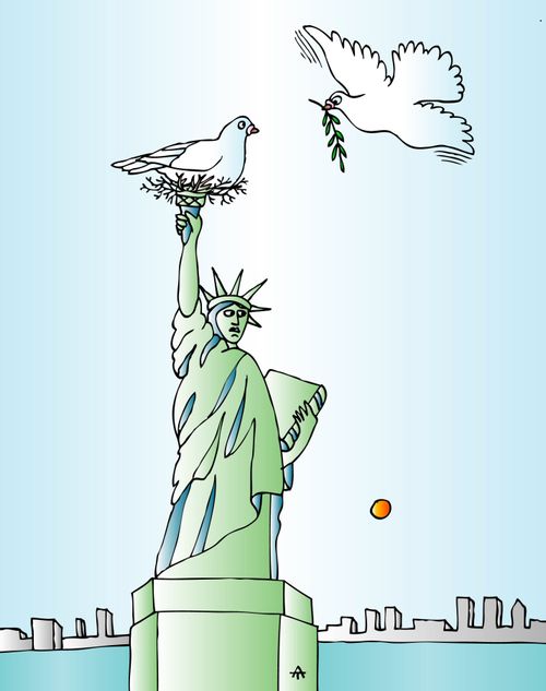 Doves of Peace Nesting in the Statue of Liberty.