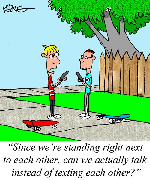 "Since we're standing right next to each other, can we actually talk instead of texting each other?"
