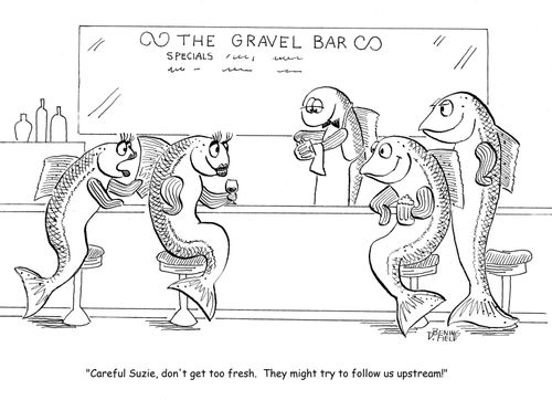 "Careful Suzie, don't get too fresh. They might try to follow us upstream!"