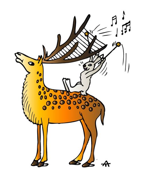 Rabbit turns a buck's antlers into a musical instrument.