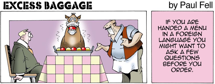Excess Baggage: If you are handed a menu in a foreign language you might want to ask a few questions before you order.