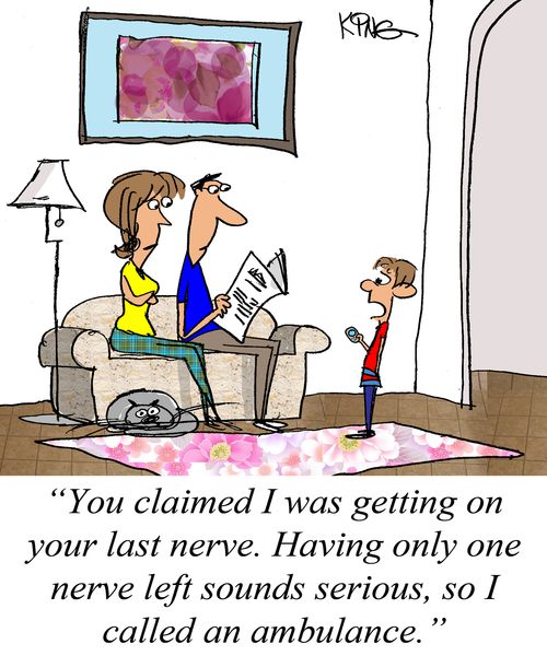 "You claimed I was getting on your last nerve. Having only one nerve left sounds serious, so I called an ambulance."