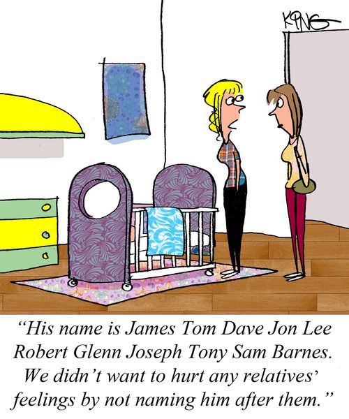 "His name is James Tom Dave Jon Lee Robert Glenn Joseph Tony Sam Barnes. We didn't want to hurt any relatives' feelings by not naming him after them."