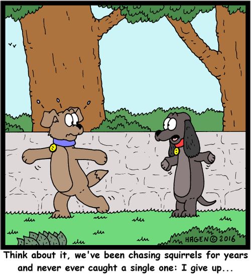 "Think about it, we've been chasing squirrels for years and never ever caught a single one: I give up..."