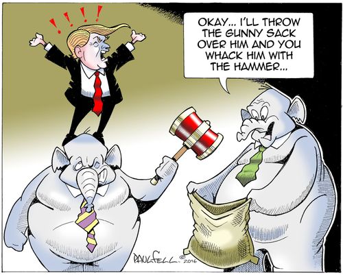 "Okay...I'll throw the gunny sack over him and you whack him with the hammer..."