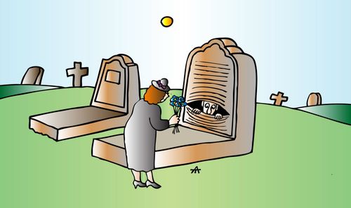 Man peeping out of his grave.