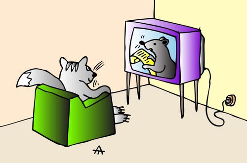 Cat Watching a Mouse on TV
