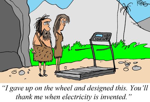 "I gave up on the wheel and designed this. You'll thank me when electricity is invented."