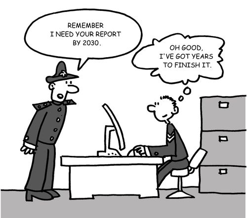 "Remember I need your report by 2030."