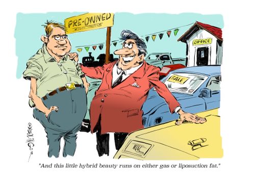 "And this little hybrid beauty runs on either gas or liposuction fat."