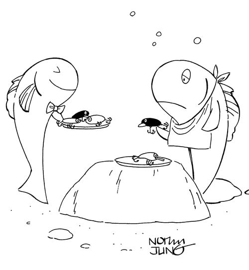 Fish serving artificial fishing lures.