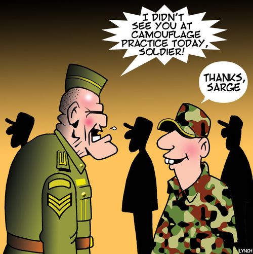 "I didn't see you at camouflage practice today, soldier!"