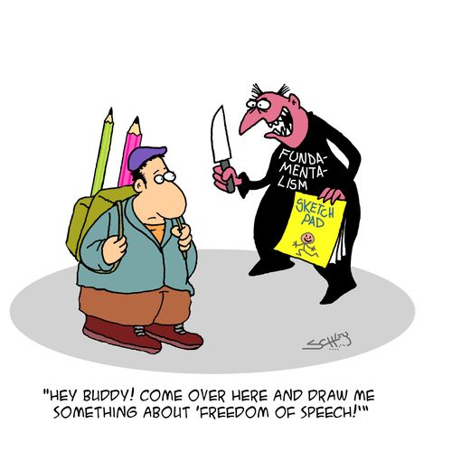 "Hey buddy! Come over here and draw me something about 'Freedom of Speech!'"