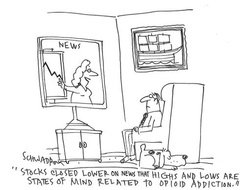 "Stocks closed lower on the news that highs and lows are states of mind related to opiods addiction."