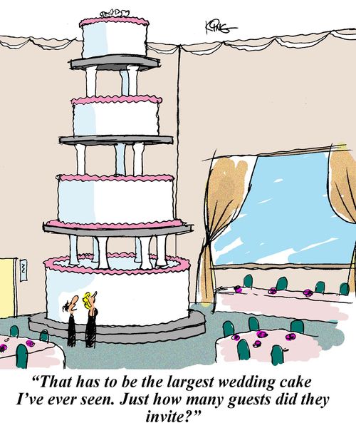 "That has to be the largest wedding cake I've ever seen. Just how many guests did they invite?"