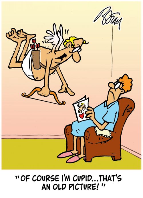 "Of course I'm Cupid...that's an old picture!"