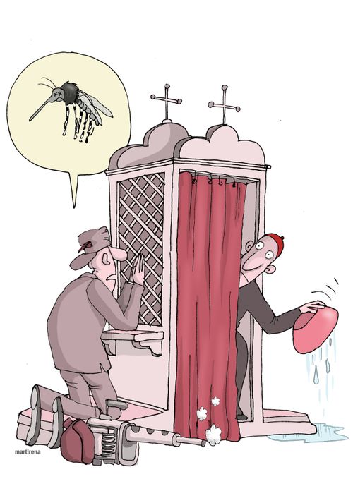 Priest fighting the Zika mosquito by getting rid of its standing water.