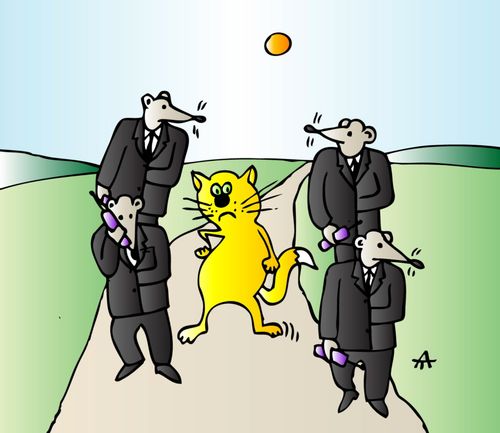 Cat being guarded by security mice.