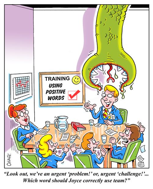 "Look out, we've an urgent 'problem!' or, urgent 'challenge!'...Which word should Joyce correctly use team?"