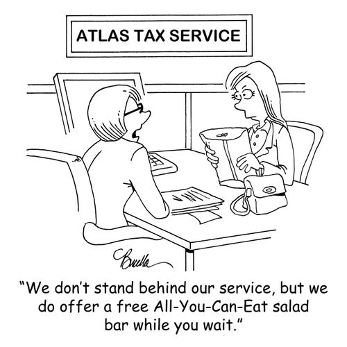 "We don't stand behind our service, but we do offer a free All-You-Can-Eat salad bar while you wait."