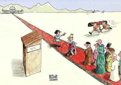 King is unable to go to the toilet without a red carpet.